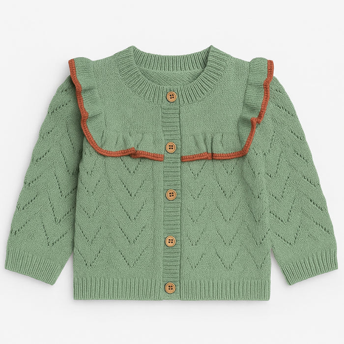 MC Girl Green Neck Frill Knitted Sweater