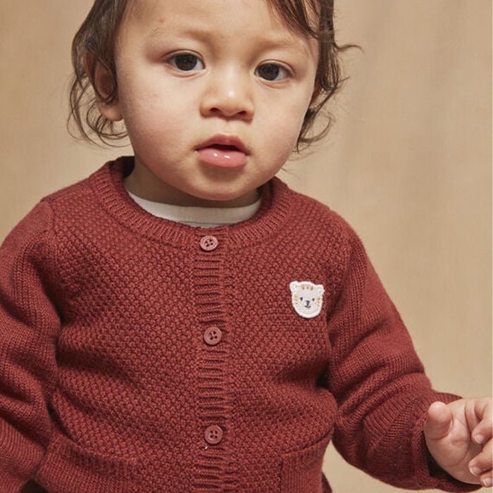 SM Girl Brown Bear Face Patch Cardigan