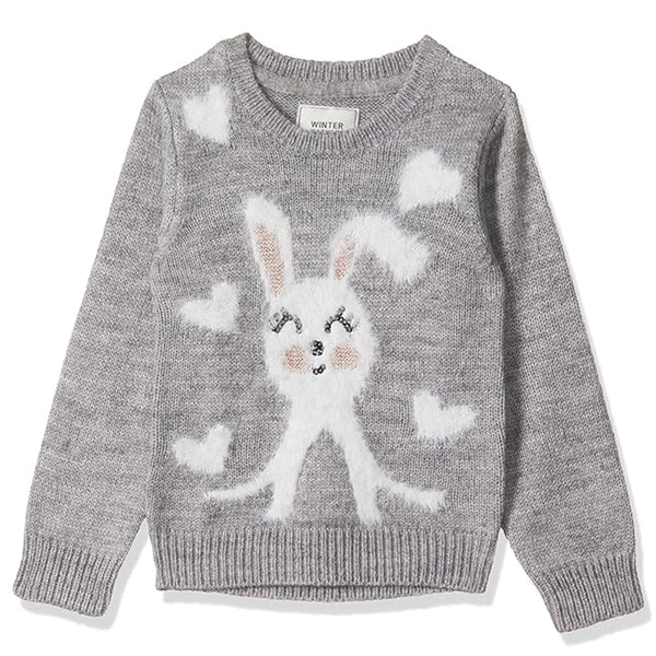 MX Girl Grey Rabbit Print Knitted Sweater