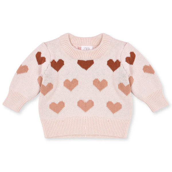 ZR Girl Cream Color Heart Print Sweater