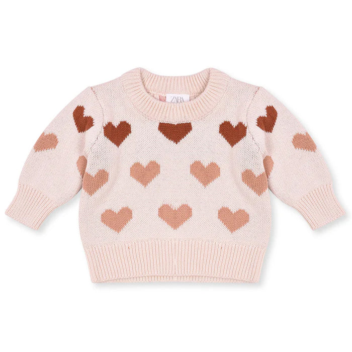 ZR Girl Cream Color Heart Print Sweater