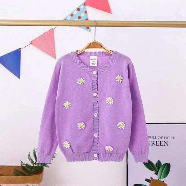 Girl Purple Color Flower Patch Cardigan