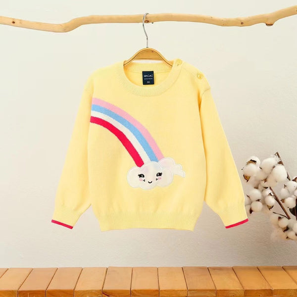 Girl Yellow Color Cloud Embroidery Sweater