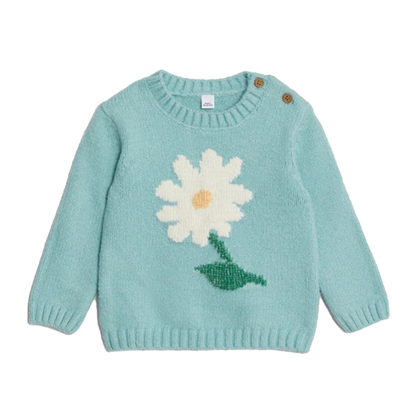 TU Sea Green Sun Flower Printed Sweater