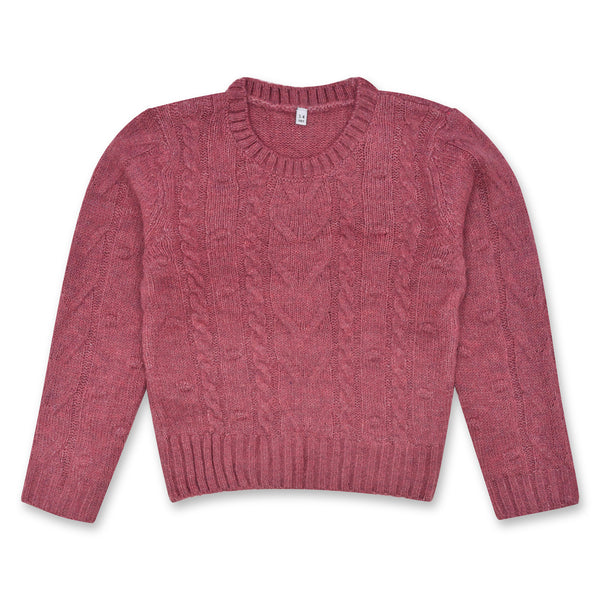 Girl T-Pink Cable Crew Knitted Sweater