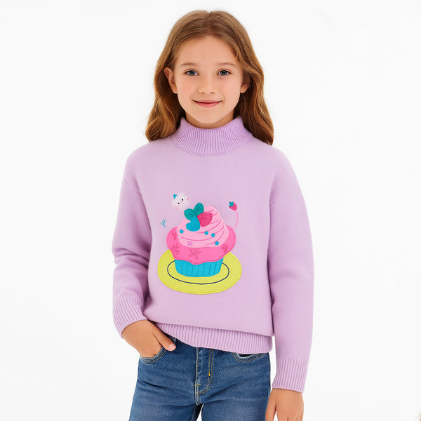 Girl Purple Cake Embroidery Sweater