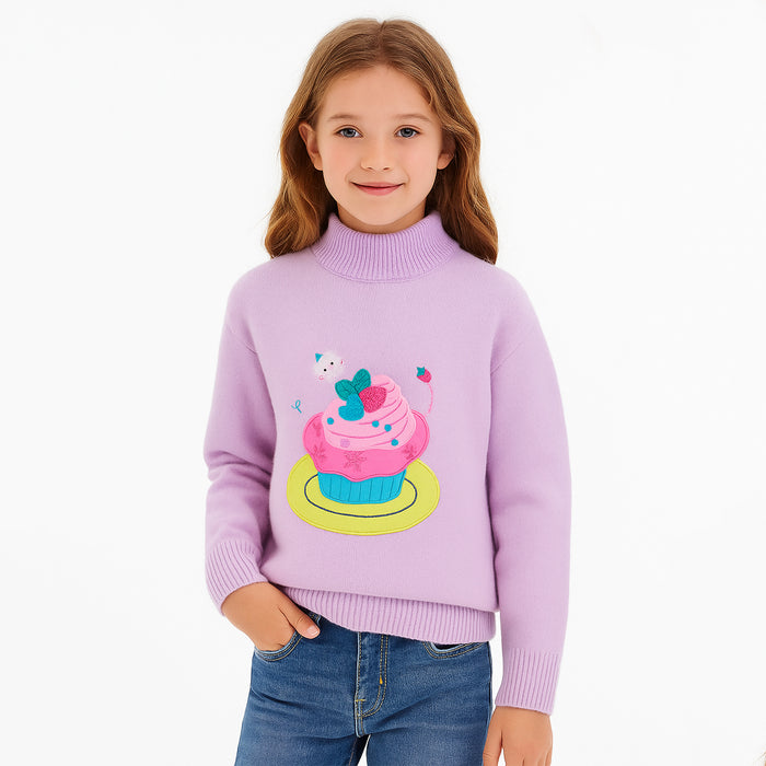 Girl Purple Cake Embroidery Sweater