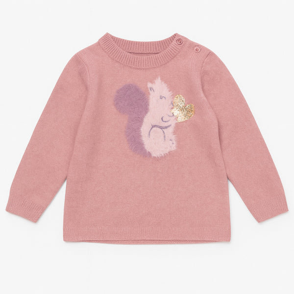 INX TENSO Girl Peach Squirrel With Fixed Heart Sequence Sweater