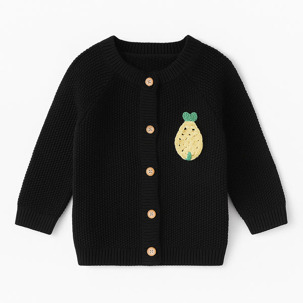 MC Girl Black Pineapple Embroided Cardigan