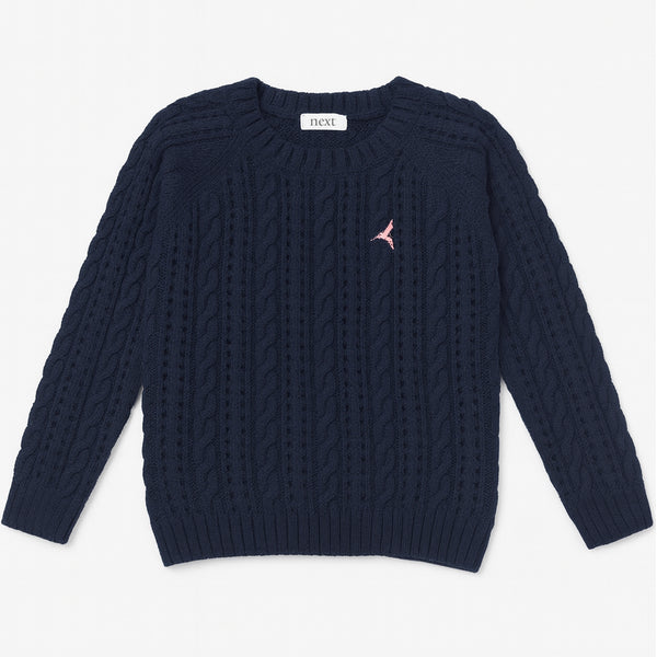 NXT Blue Knitted With Pink Sparrow Embroidery Sweater