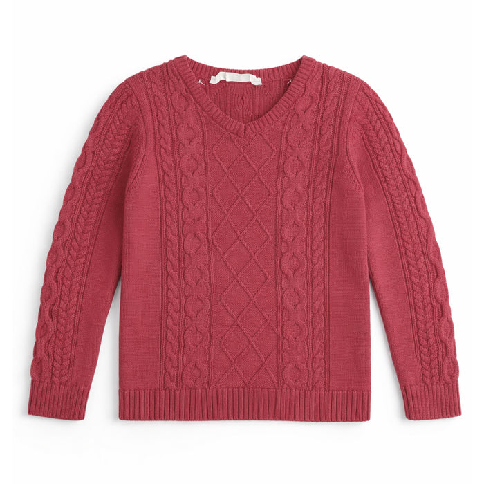 Girl Red Cable Crew Knitted Sweater