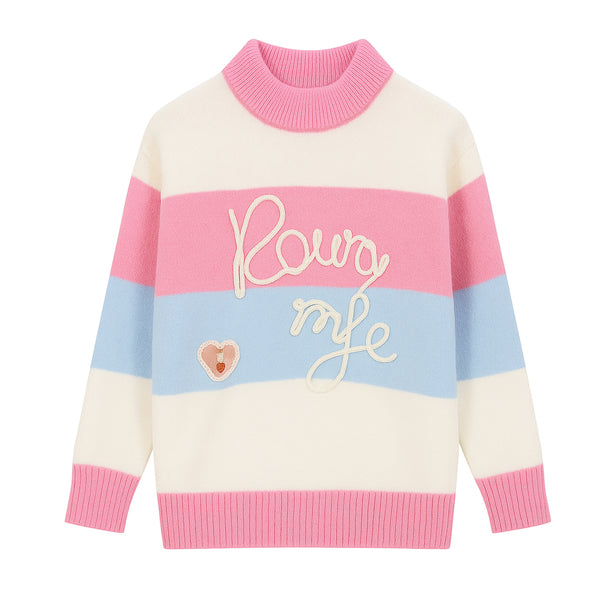 Girl White Pink Sky Heart Patch Sweater
