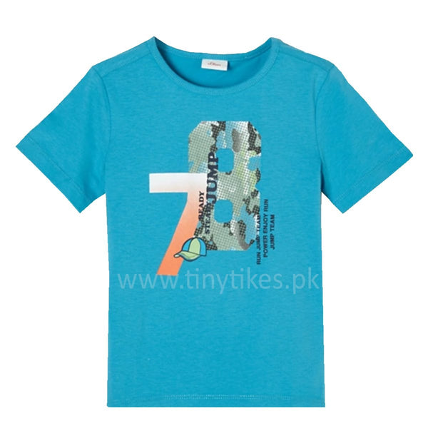 SOLIVER Short Sleeves Boys T-Shirt Sky Blue Color With 78 Print - TinyTikes.pk