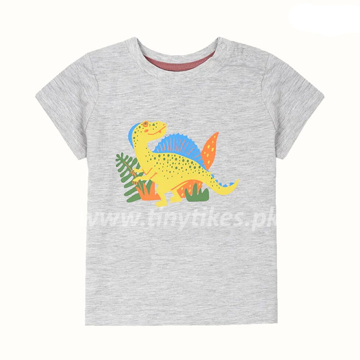 LPU Short Sleeves Jersey Organic Cotton Jersey Grey T-Shirt With Dino Print - TinyTikes.pk