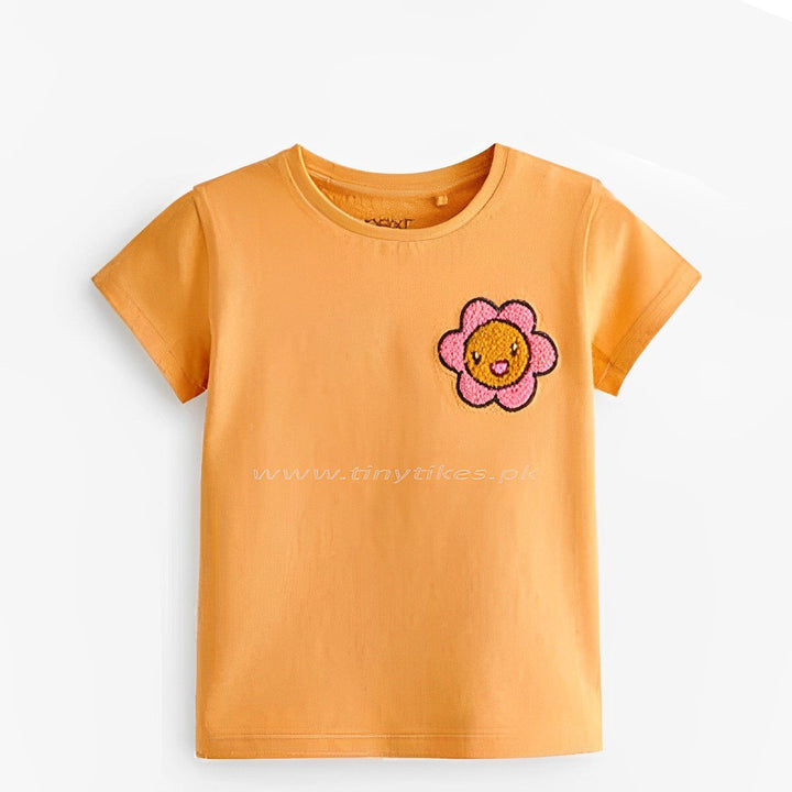 NXT Short Sleeves Jersey Cotton Short Sleeves Yellow T-Shirt With Sunflower - TinyTikes.pk