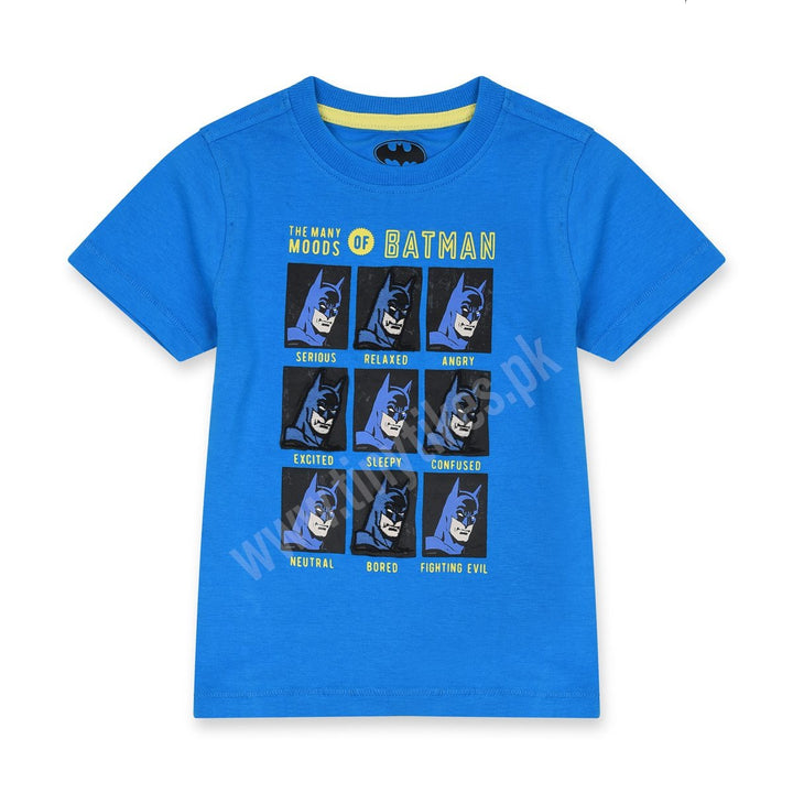 MS Short Sleeves Jersey Organic Cotton Blue T-Shirt With Batman Print - TinyTikes.pk