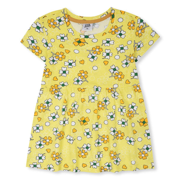 KIKI KOKO Short Sleeves Jersey Organic Cotton Yellow Floral Frock - TinyTikes.pk