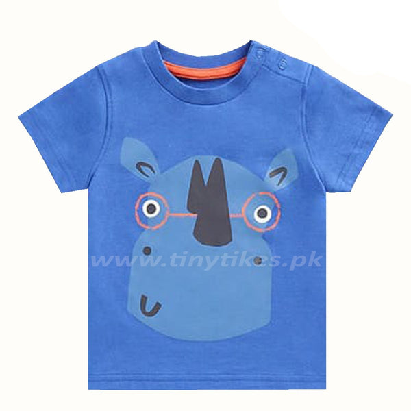 MC Short Sleeves Organic Cotton Jersey Dark Blue T-shirt With Rhino Print - TinyTikes.pk