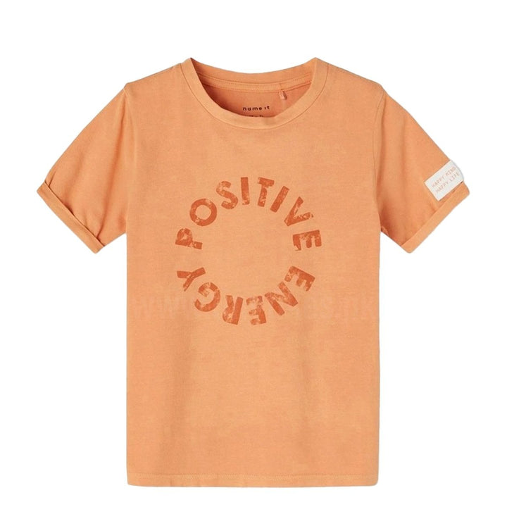 N IT Short Sleeves Organic Cotton Jersey Orange T-Shirt With Positive Energy Print - TinyTikes.pk