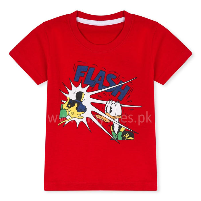 MC Short Sleeves Organic Cotton Jersey Red T-Shirt With Flash Printed - TinyTikes.pk