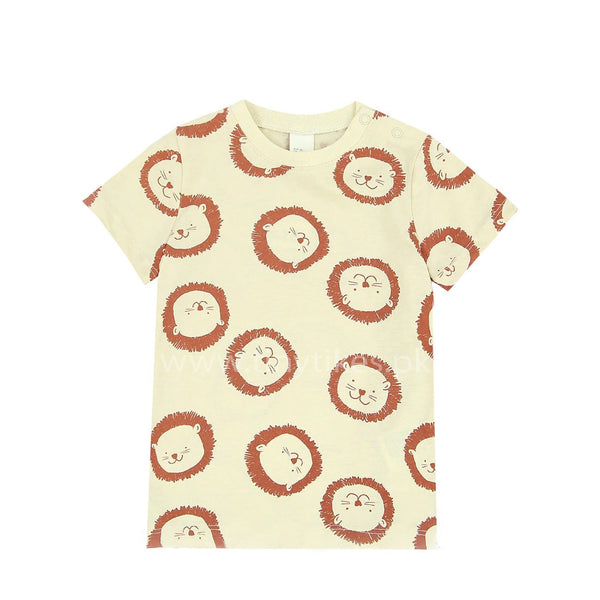 HM Short Sleeves Organic Cotton Jersey Skin T-Shirt With Lion Print - TinyTikes.pk