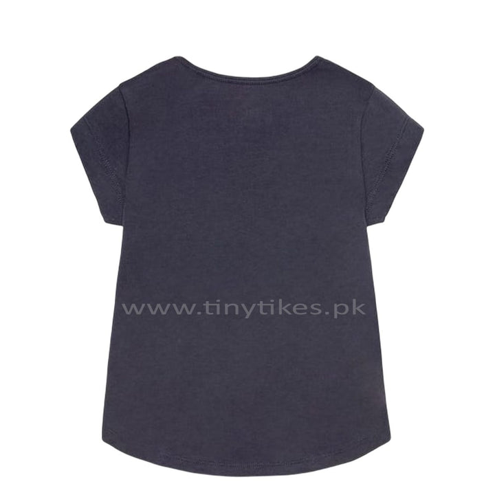 LPU Short Sleeves Organic Jersey Cotton Navy Blue Shoulder Button T-shirt With Dolphin Print - TinyTikes.pk