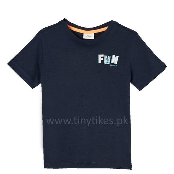 SOLIVER Short Sleeves Soft Cotton Jersey Navy Blue Color With Back Print Fantastic - TinyTikes.pk