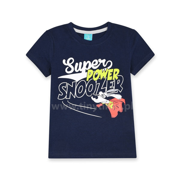 LK Short Sleeves Soft Cotton Jersey Navy Blue T-Shirt With Snoozer Print - TinyTikes.pk