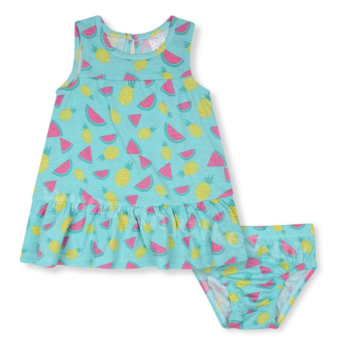 Sleeveless Organic Cotton Jersey Green Two Piece Set With Watermelon Print - TinyTikes.pk