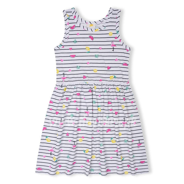 KIDS Sleeveless Organic Cotton Jersey White Top Dress With Flamingo Print - TinyTikes.pk