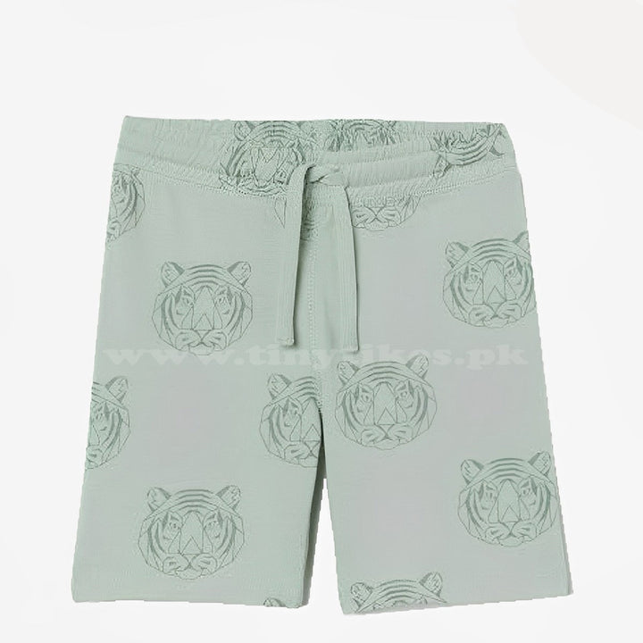 HM Soft Cotton Jersey Green Tiger Printed Short - TinyTikes.pk