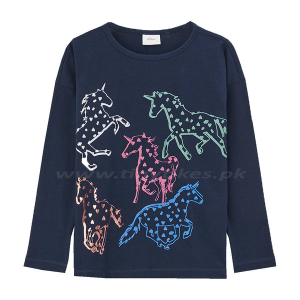 SOLIVER Soft Cotton Jersey Navy Blue With Unicorn Printed T-Shirt