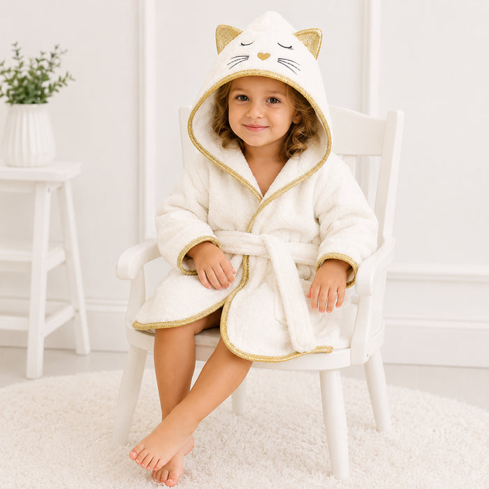 Cream Cat Hooded Bathrobe For Girls