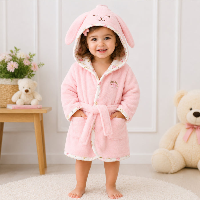 Pink Rabbit Hooded For Kids Bathrobe