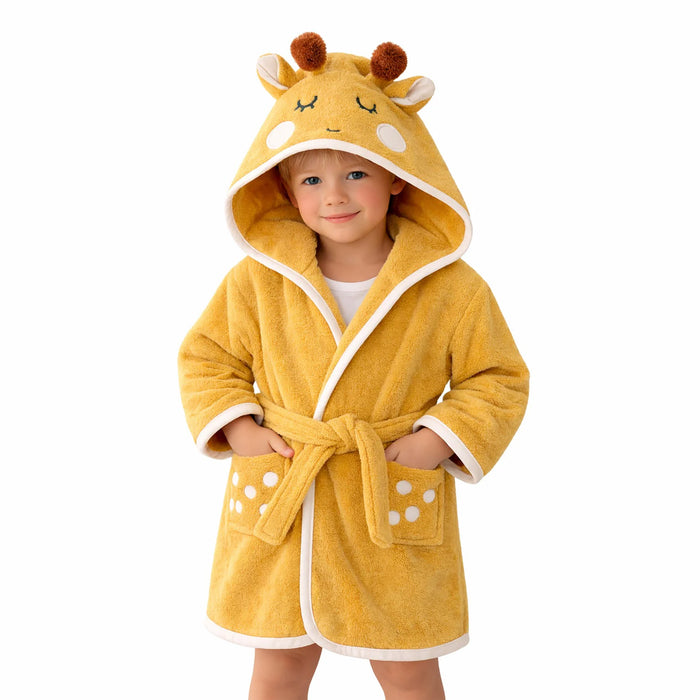 Yellow Giraffe Hooded For Kids Bathrobe