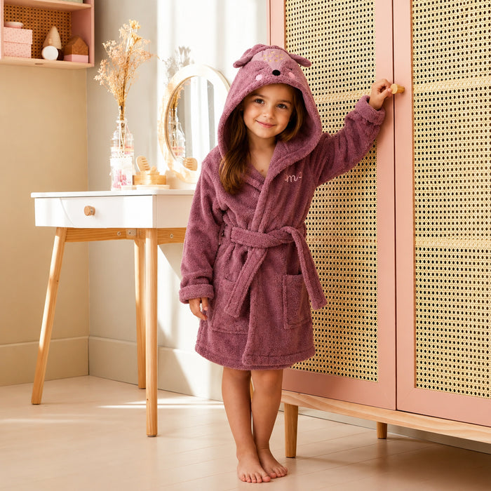 Mauve Deer Hooded Kids Bathrobe