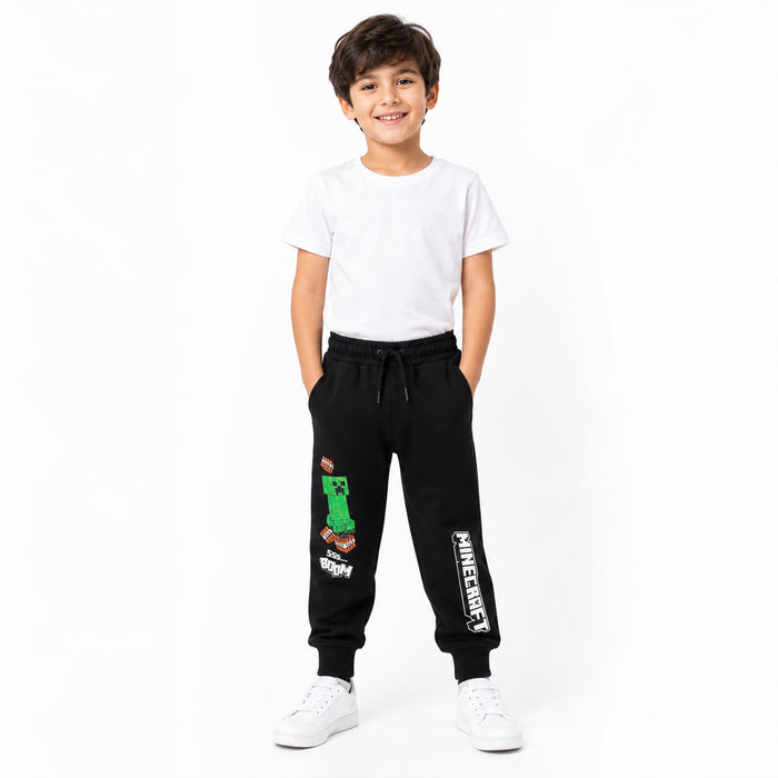 Boy Black Mine Craft Printed Inner Flece Trouser