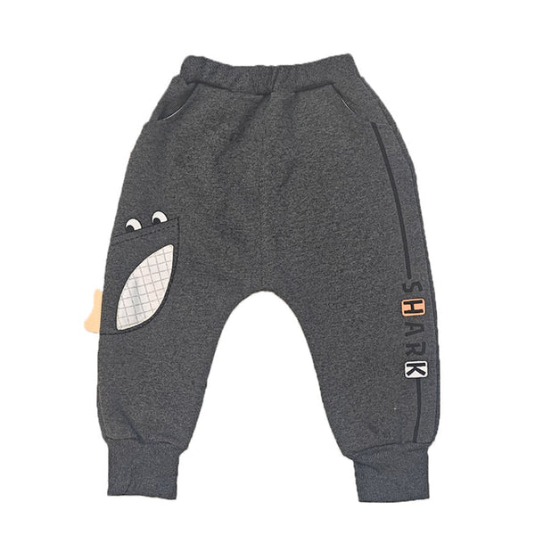 Boy Grey Color Shark Printed Winter Trouser