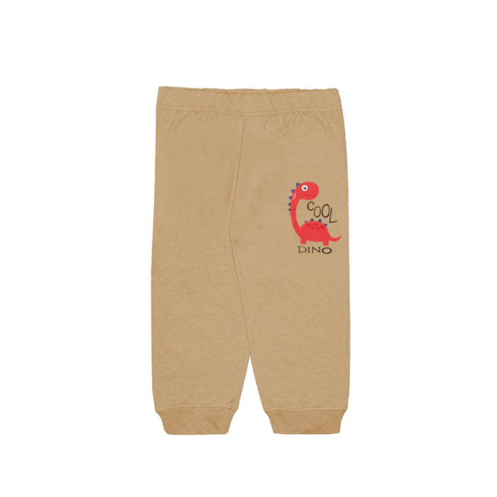 KC7 Boy Brown Cool Dino Printed Inner Terry Trouser