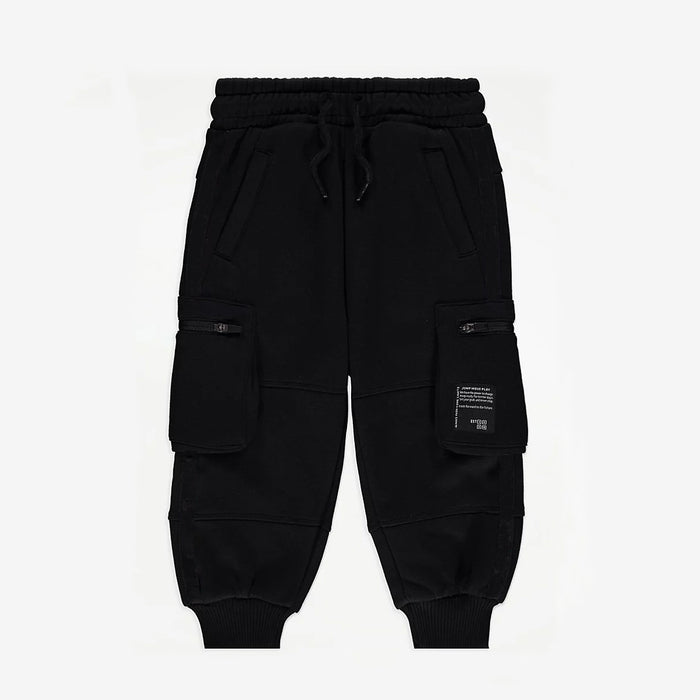 Boy Black Cargo Jump Move Play Inner Fleece Trouser