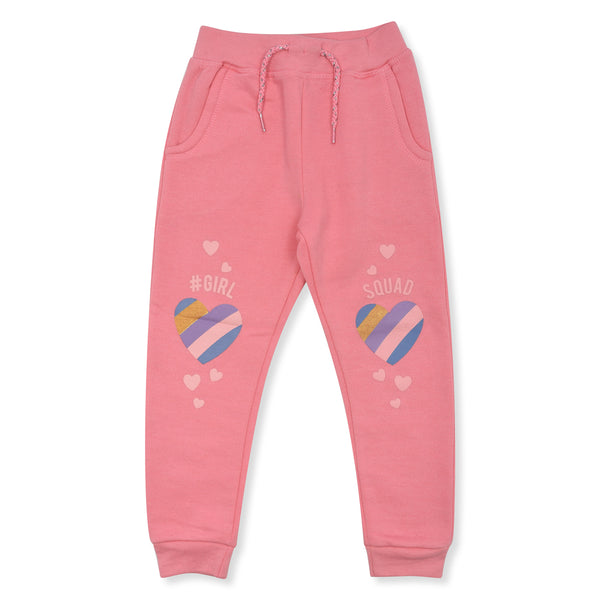 IK Girl Baby Pink Color Heart Printed Winter Trouser