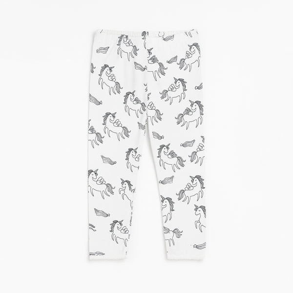 TU Girl White Capri Unicorn Printed