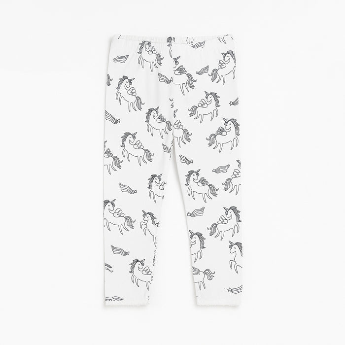 TU Girl White Capri Unicorn Printed