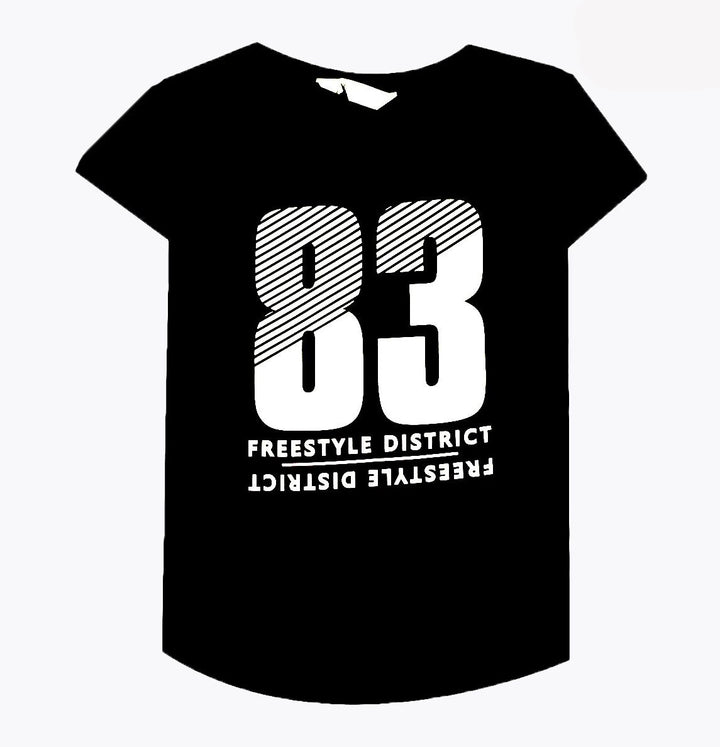 HM Half Sleeve Boy T-Shirt 83 Freestyle District Print Black - TinyTikes.pk