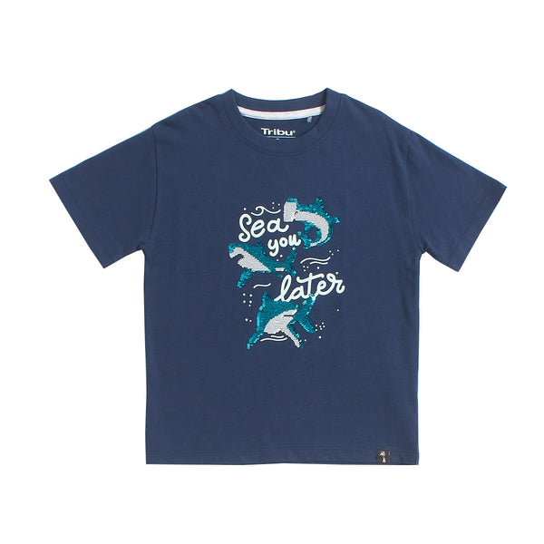 TRB Navy Blue Sharks Sequence T-Shirt