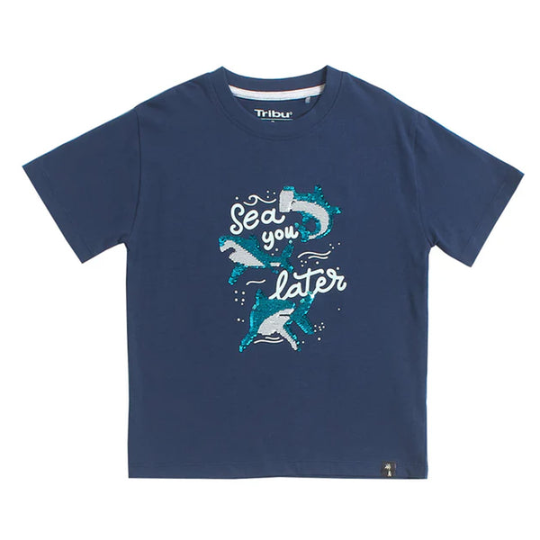 TRB Navy Blue Sharks Sequence T-Shirt