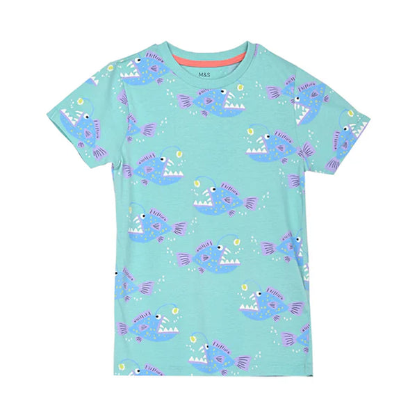 MS Girl Fish Printed Sky Blue T-Shirt