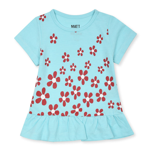 Girl Sky Blue Top Shirt Flower Print