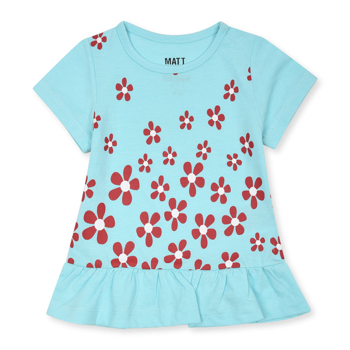 Girl Sky Blue Top Shirt Flower Print
