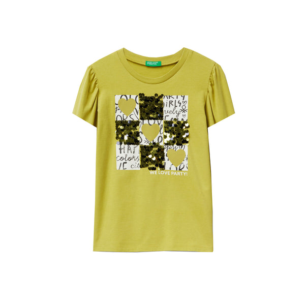 UNCFB Girl Yellow Sequins Heart T-Shirt